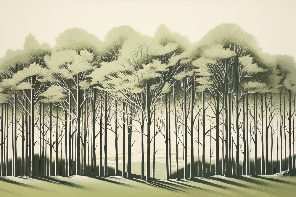 Forest drawing sketch tranquility. AI generated Image by rawpixel.