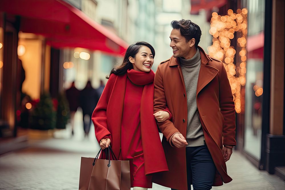 Happiness shopping carrying street. AI generated Image by rawpixel.