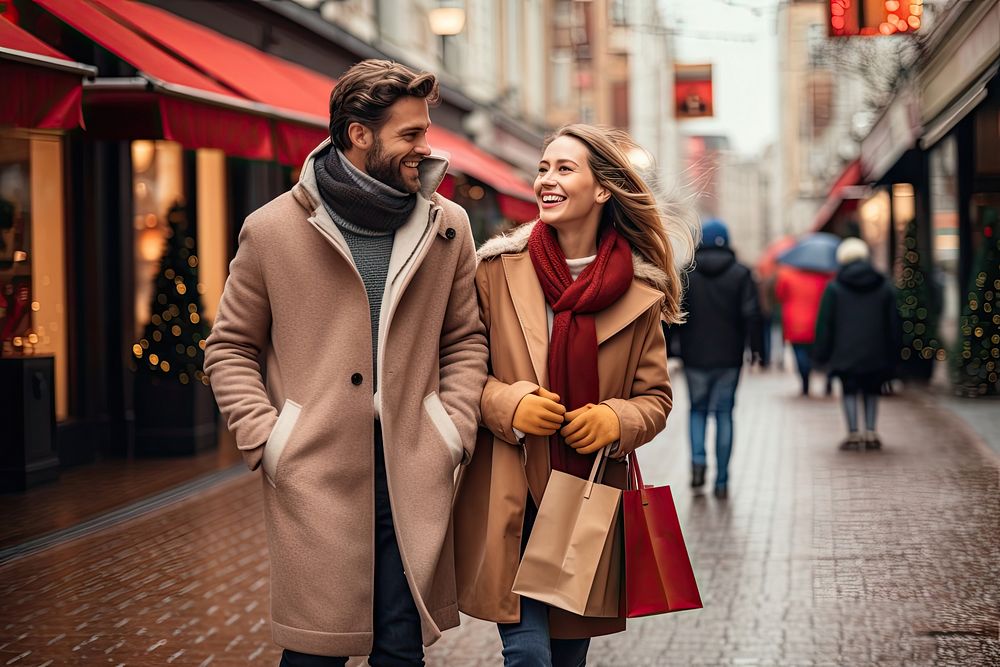 Happiness shopping street scarf. AI generated Image by rawpixel.