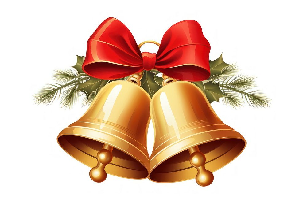 Golden bells christmas ribbon red. AI generated Image by rawpixel.