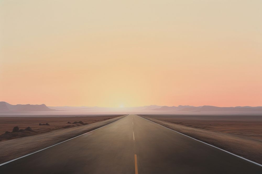 Highway road landscape horizon sunset. AI generated Image by rawpixel.