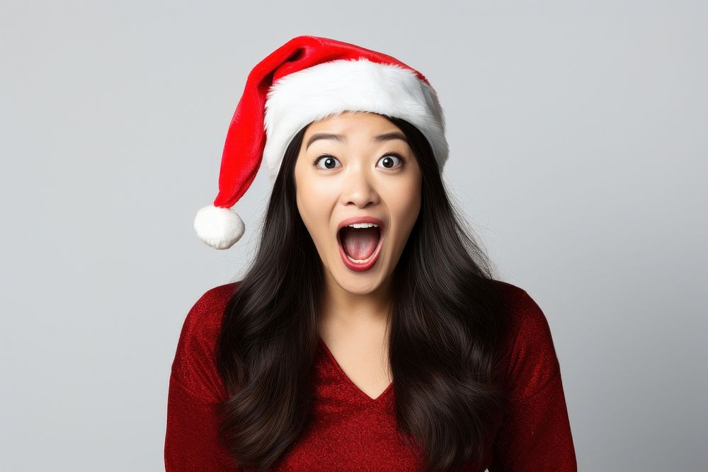 Asian woman Santa adult face. AI generated Image by rawpixel.