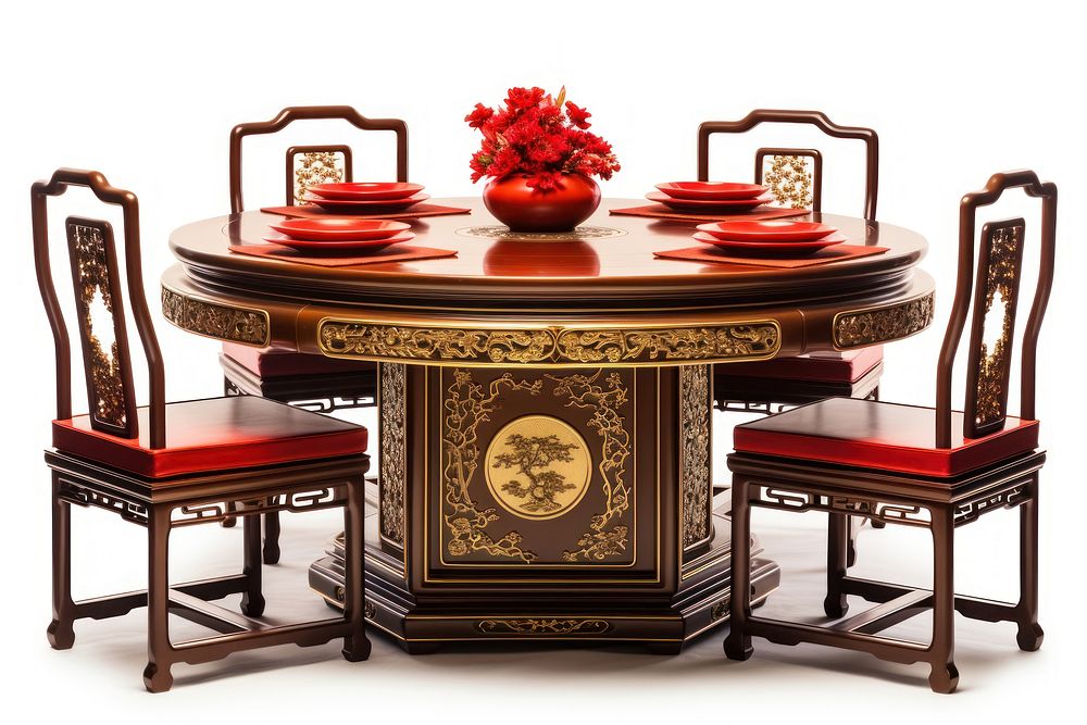 Beautiful chinese dining table architecture furniture chair. AI generated Image by rawpixel.