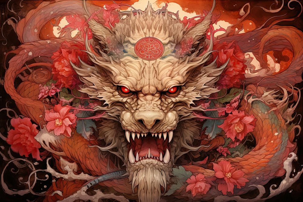 Chinese new year card dragon art representation. AI generated Image by rawpixel.
