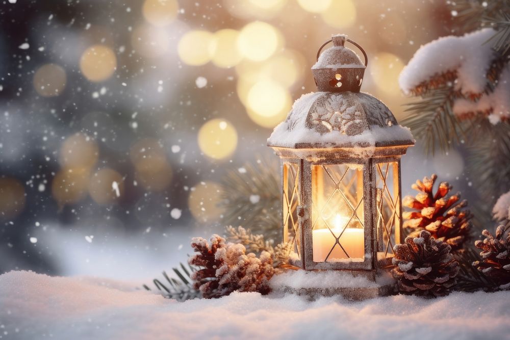 Christmas Lantern christmas winter snow. AI generated Image by rawpixel.