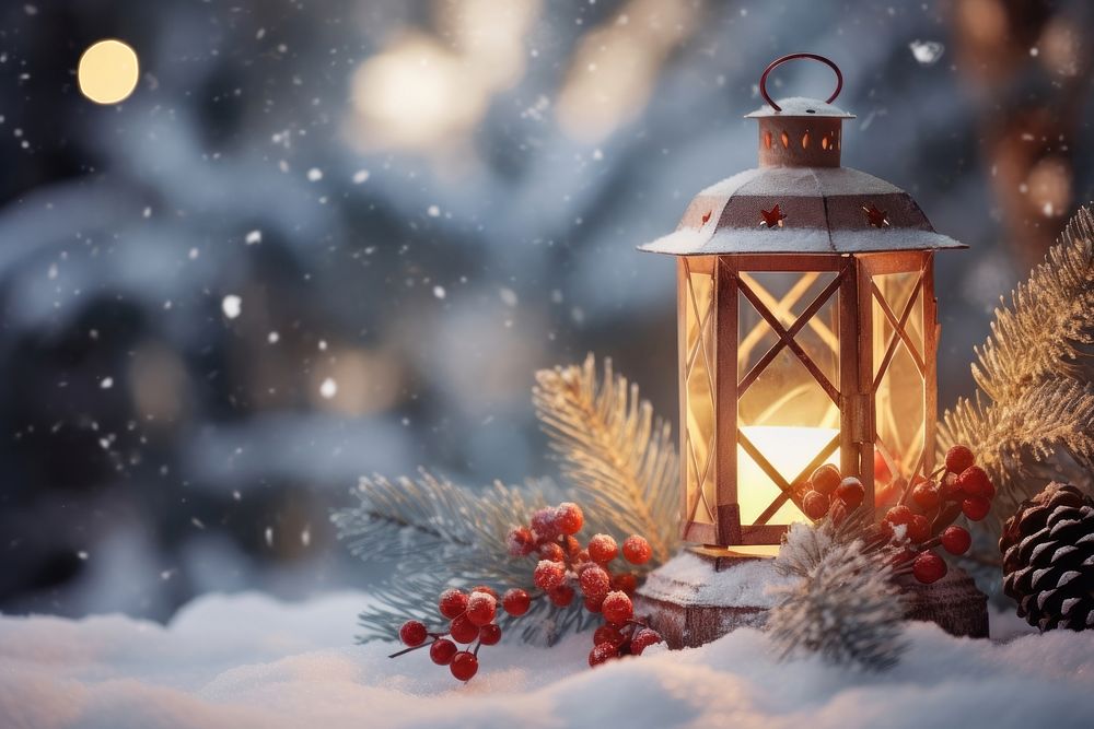 Christmas Lantern christmas lantern snow. AI generated Image by rawpixel.