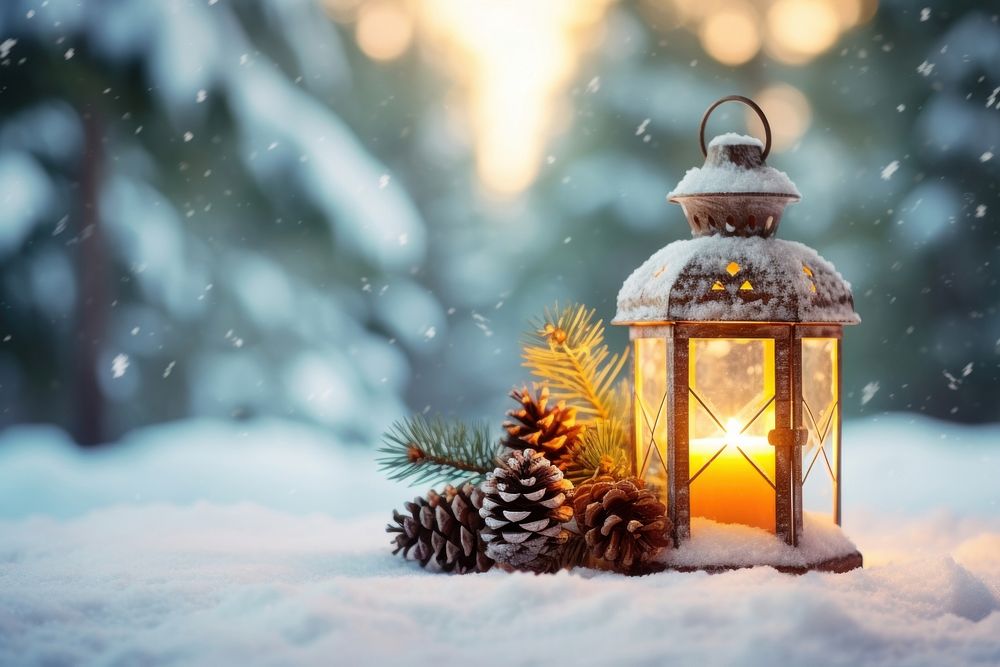 Christmas lantern winter snow. AI generated Image by rawpixel.