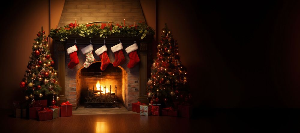 Fireplace christmas celebration tree. AI generated Image by rawpixel.