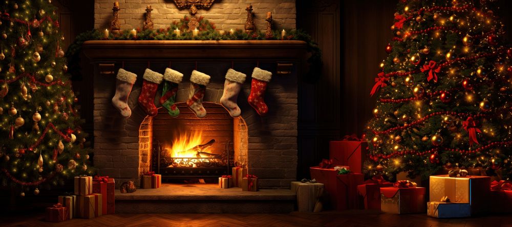 Fireplace christmas celebration tree. AI generated Image by rawpixel.