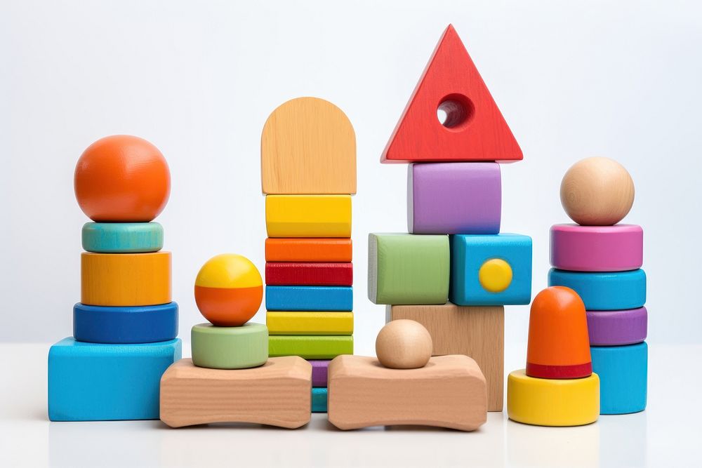 Colorful wooden toys white background construction arrangement. AI generated Image by rawpixel.
