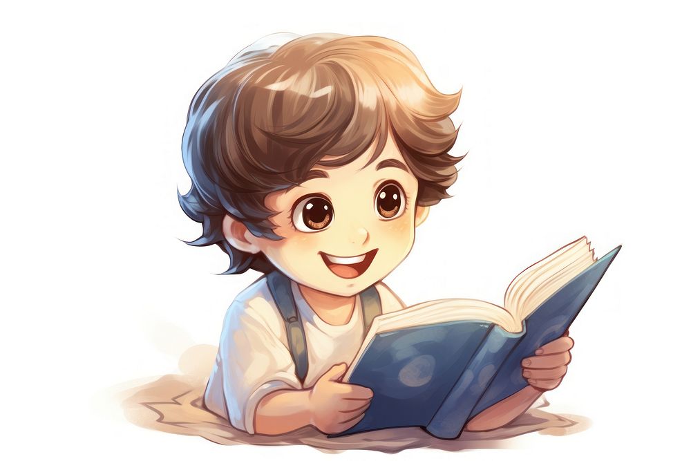 Kid reading book publication cute relaxation. AI generated Image by rawpixel.