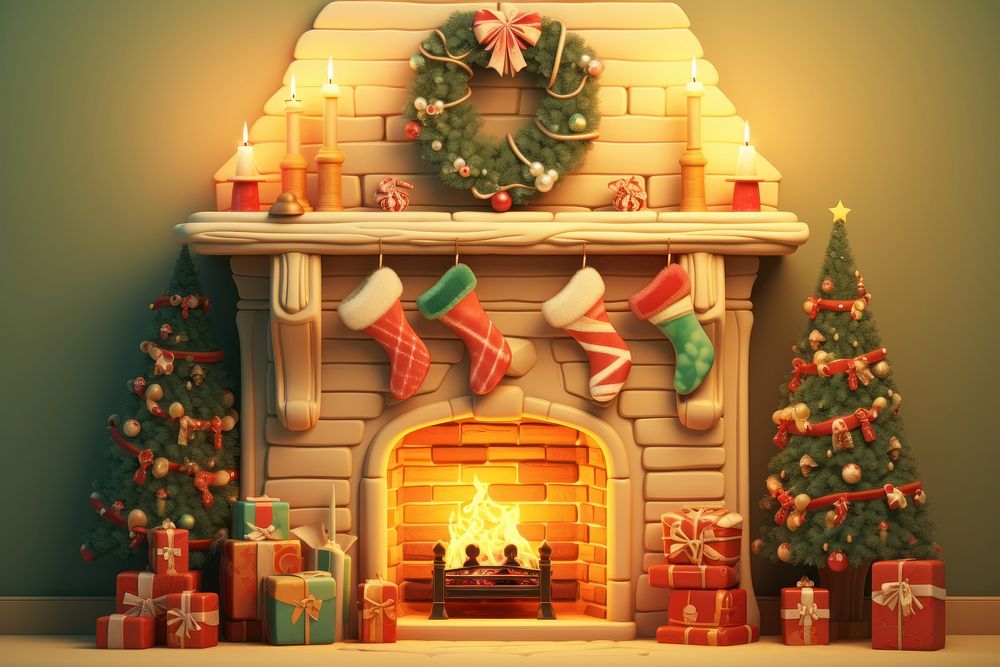 Christmas decoration fireplace hearth christmas decorations architecture. AI generated Image by rawpixel.