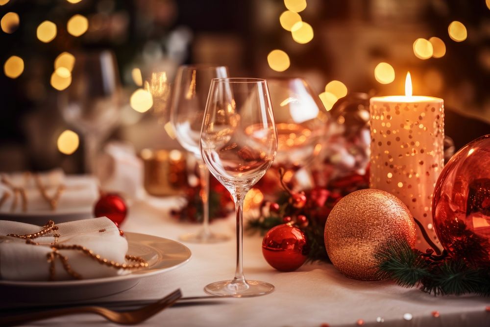 Christmas dinner table christmas candle lighting. AI generated Image by rawpixel.