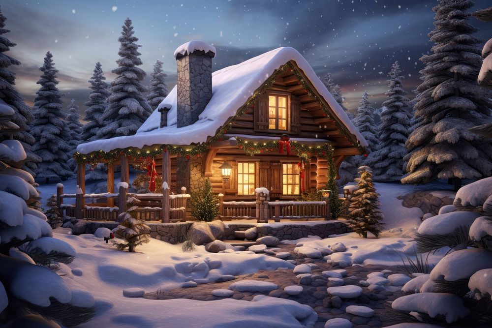 Serene Christmas house architecture landscape. AI generated Image by rawpixel.