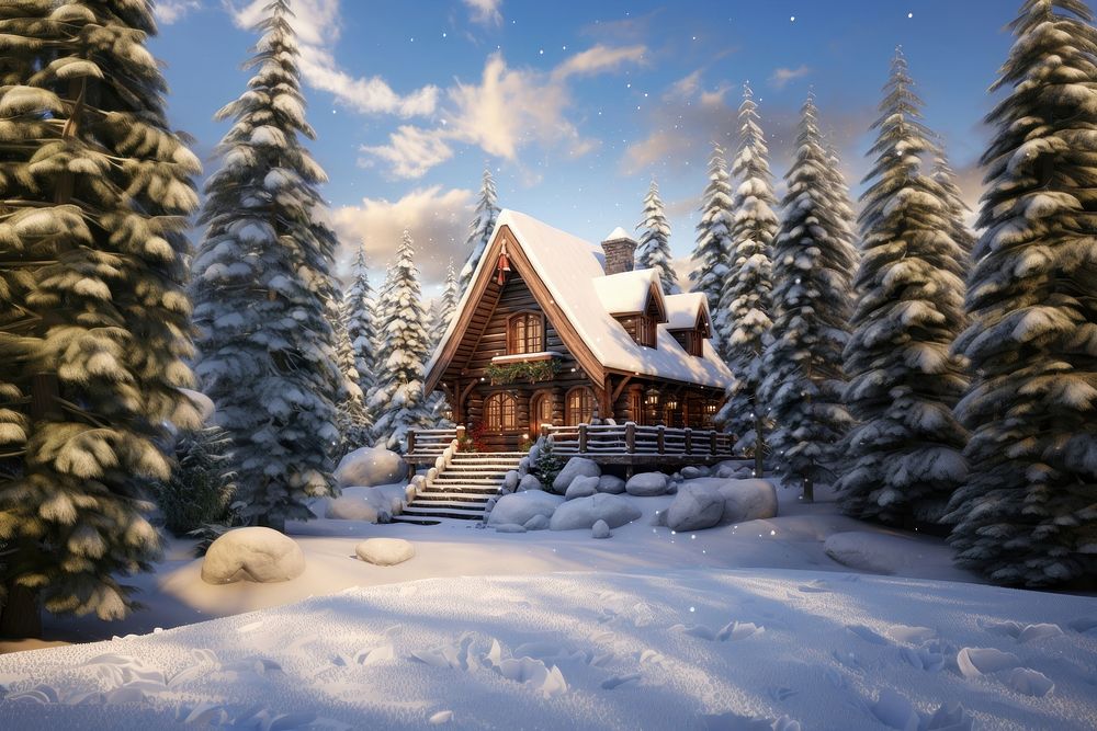 Architecture building winter forest. AI generated Image by rawpixel.