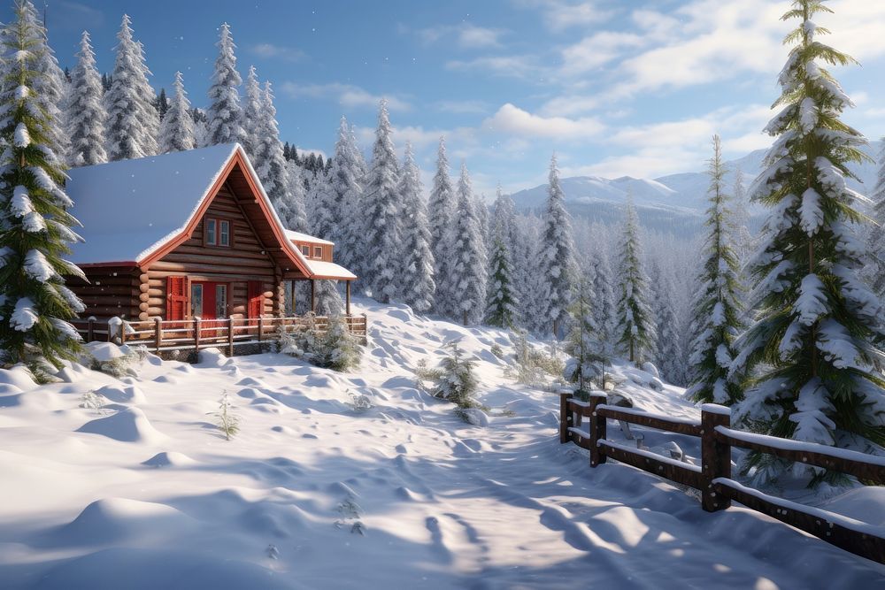 Serene winter landscape house architecture building. AI generated Image by rawpixel.