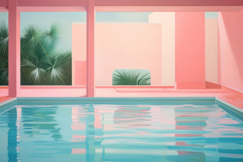 Pool reflected pink color architecture building house. AI generated Image by rawpixel.