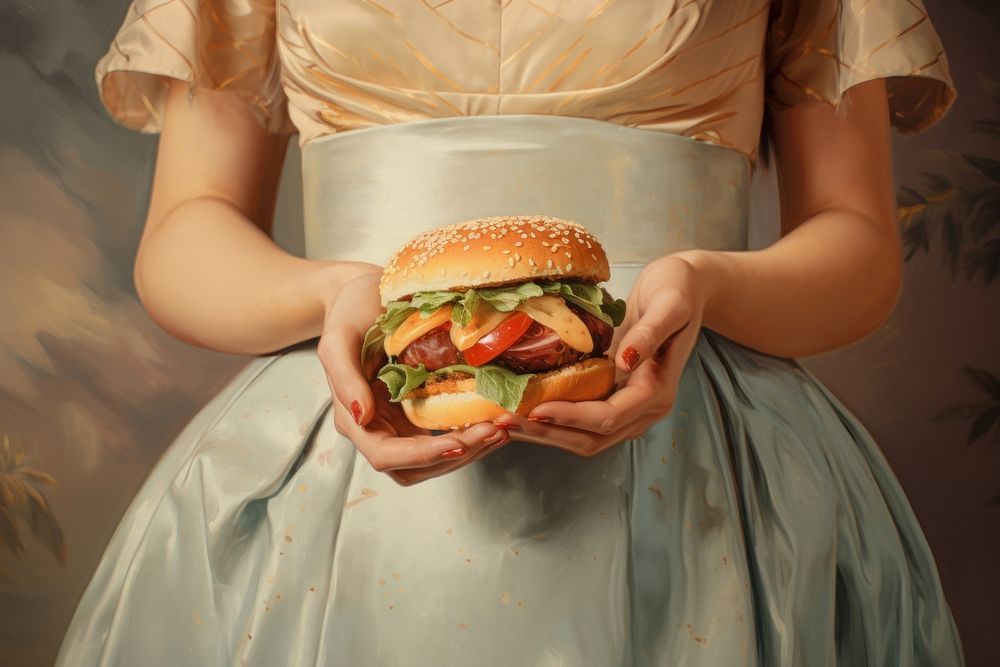 Hamburger holding food hand. AI generated Image by rawpixel.