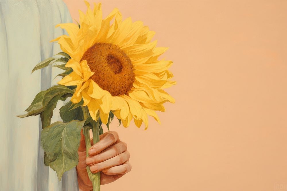 Sunflower painting plant hand. AI generated Image by rawpixel.