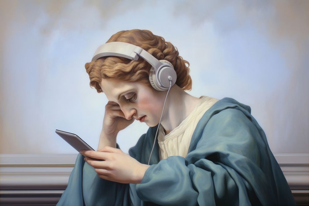 Painting headphones portrait adult. 