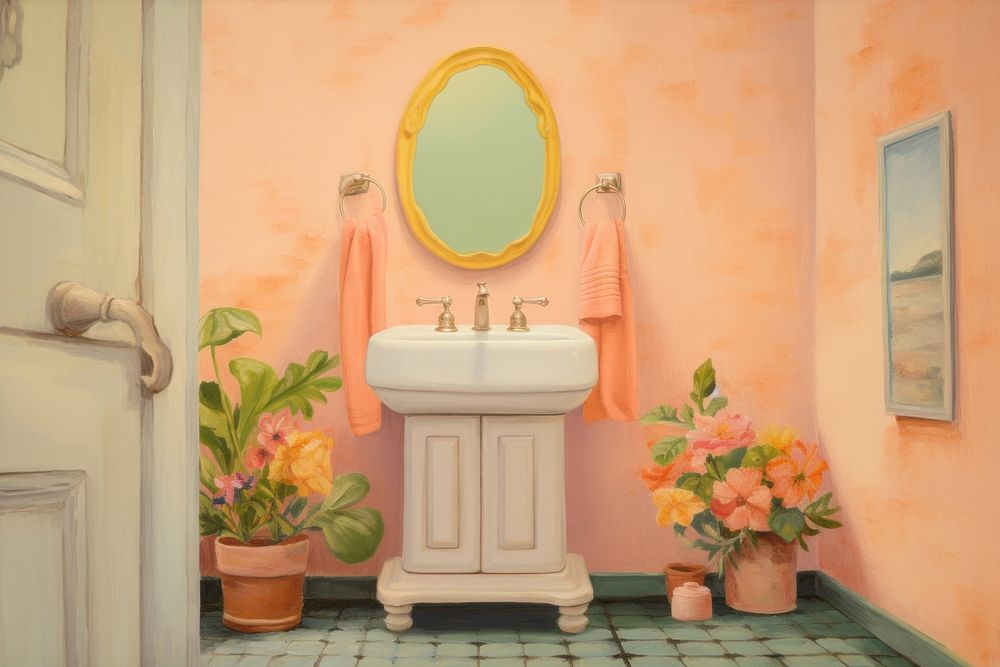 A restroom painting flower plant. AI generated Image by rawpixel.