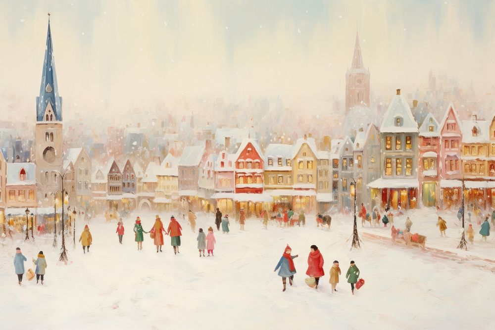 A christmas market painting outdoors winter