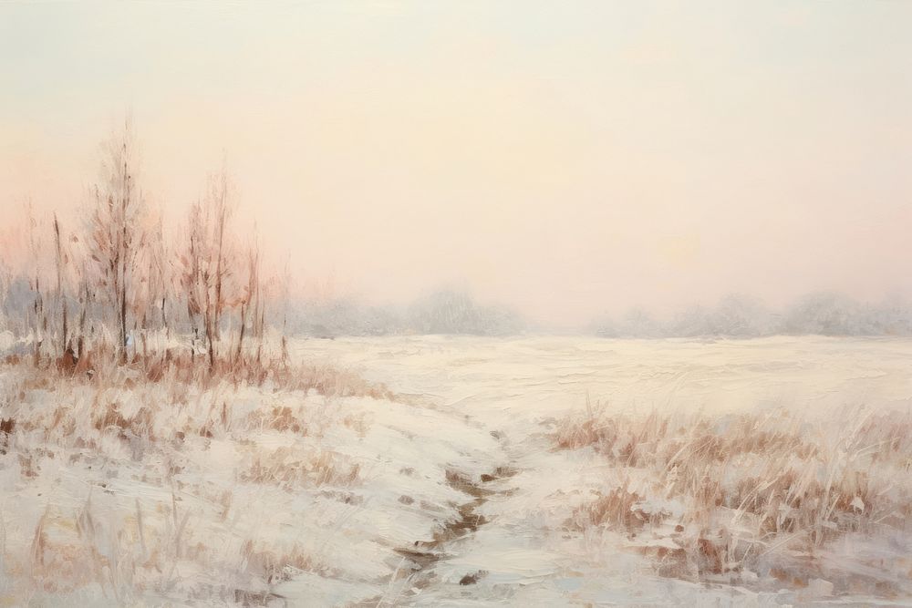 A snow landscape painting outdoors drawing. AI generated Image by rawpixel.