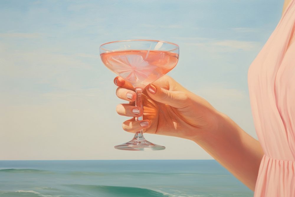Painting cocktail holding glass