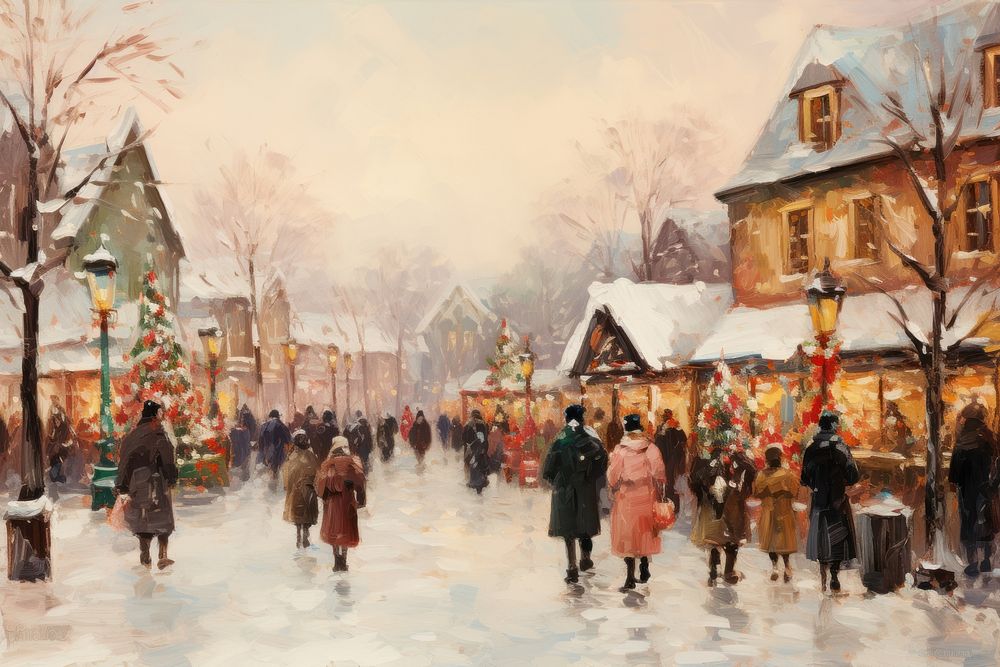 A christmas market painting city architecture