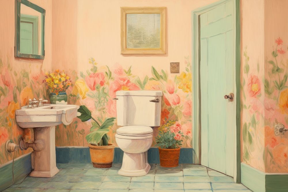 A restroom painting bathroom drawing. AI generated Image by rawpixel.
