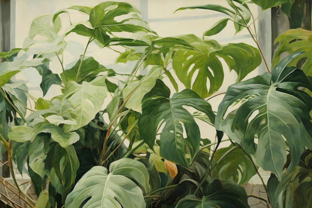 Houseplant backgrounds painting nature. AI generated Image by rawpixel.
