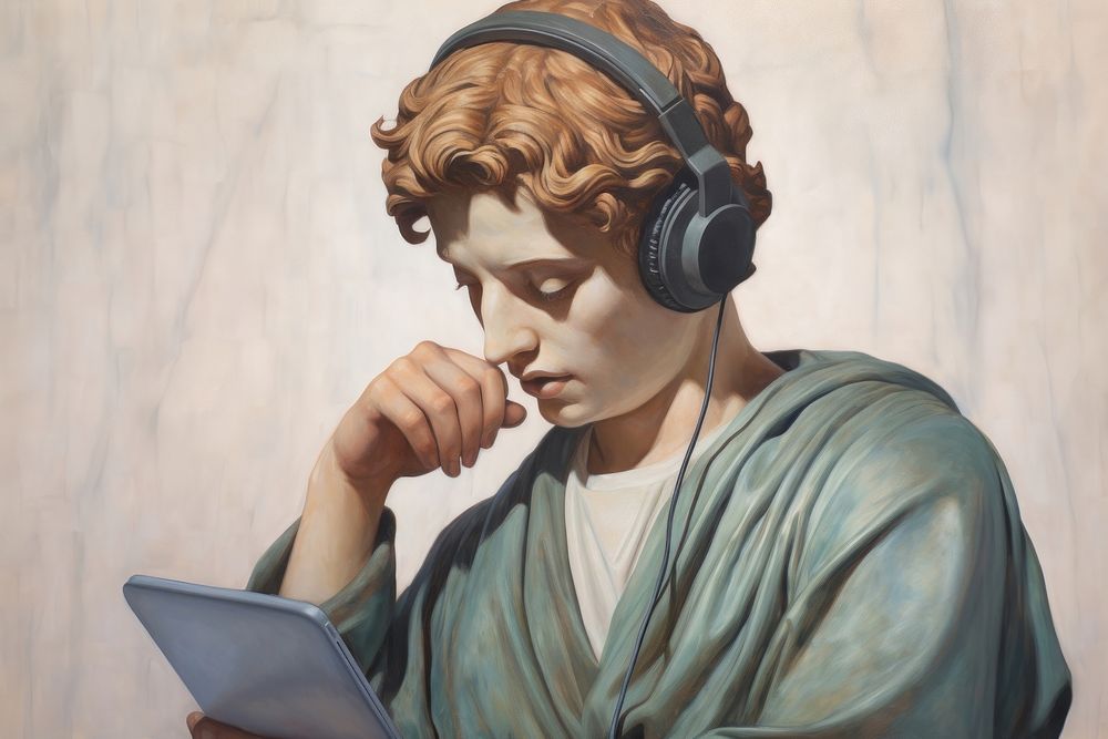 Portrait painting headphones art. AI generated Image by rawpixel.