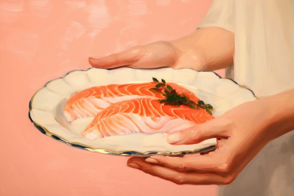 Salmon dish seafood holding. AI generated Image by rawpixel.