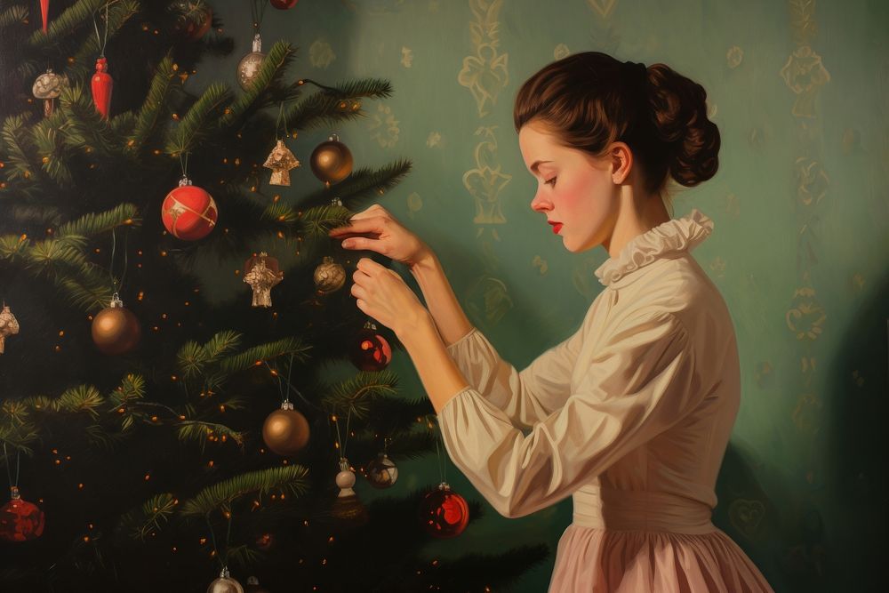 Christmas painting adult woman. AI generated Image by rawpixel.