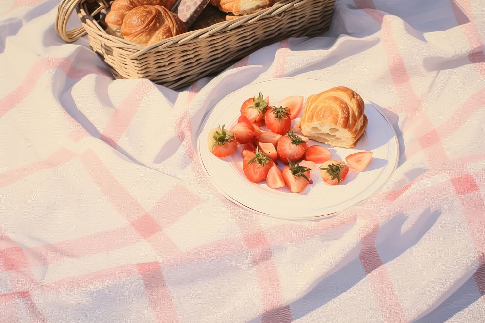 Picnic blanket plate food meal. AI generated Image by rawpixel.