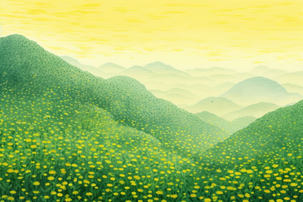 Landscape flower field green. AI generated Image by rawpixel.