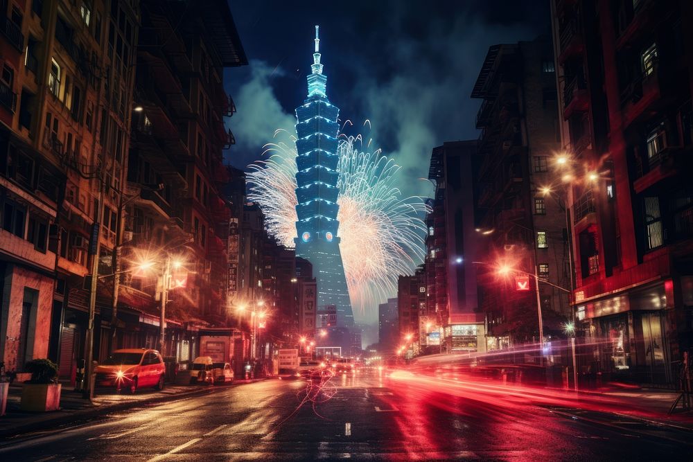 Architecture fireworks landmark building. AI generated Image by rawpixel.