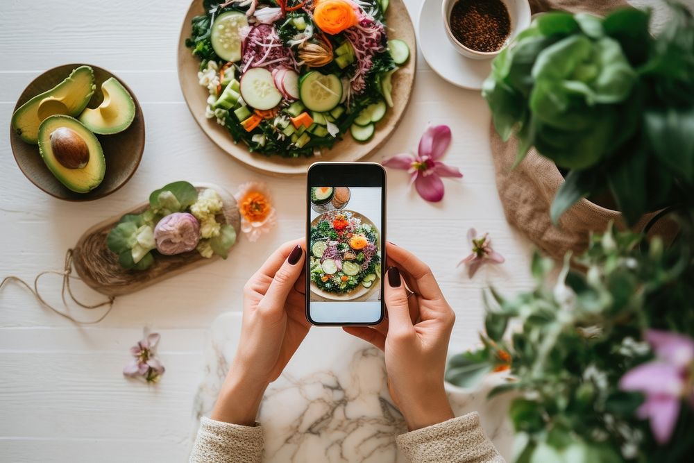 Plate salad plant phone. AI generated Image by rawpixel.