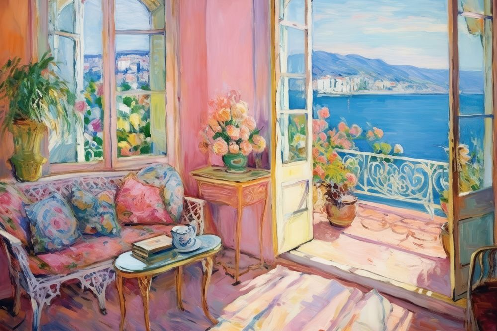 French seaside architecture furniture painting