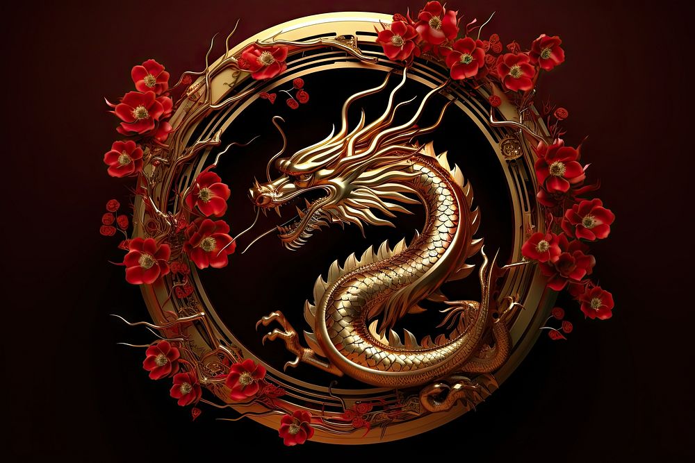 Golden dragon decoration circle shape. AI generated Image by rawpixel.