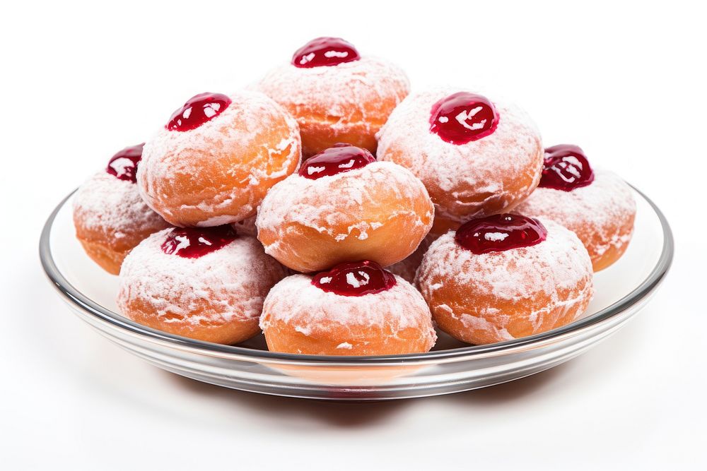 Hanukkah jelly donuts sufganiyot dessert pastry plate. AI generated Image by rawpixel.