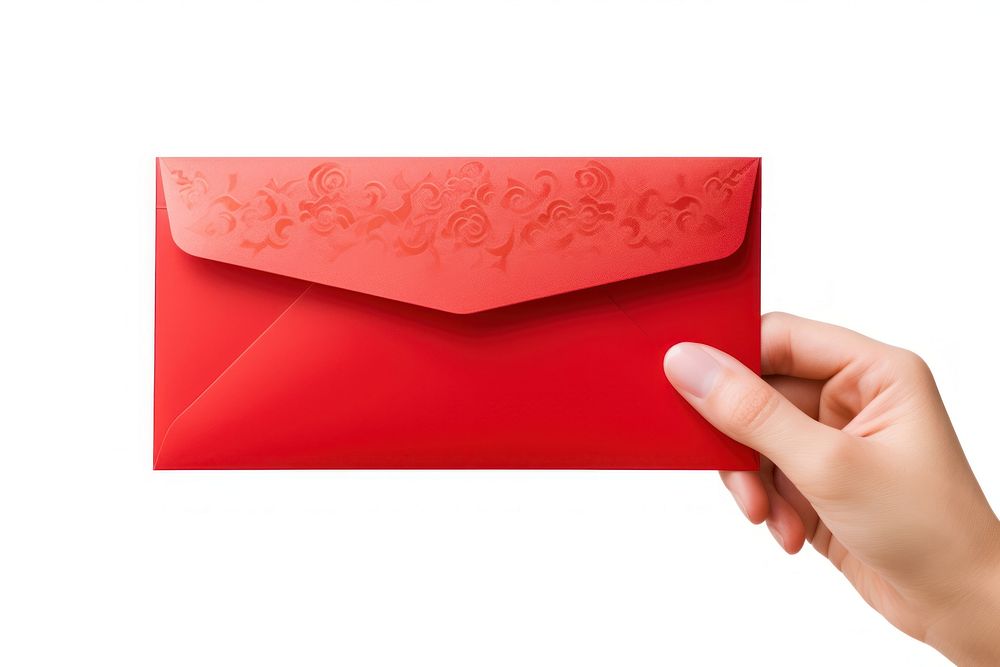 Hand giving red envelope mail white background celebration. AI generated Image by rawpixel.