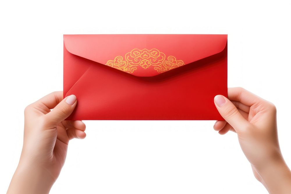 Hand giving red envelope mail chinese new year white background. AI generated Image by rawpixel.