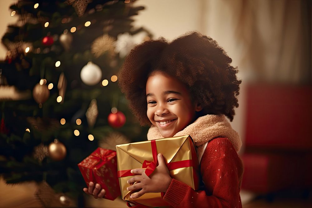 Christmas child happy gift. AI generated Image by rawpixel.