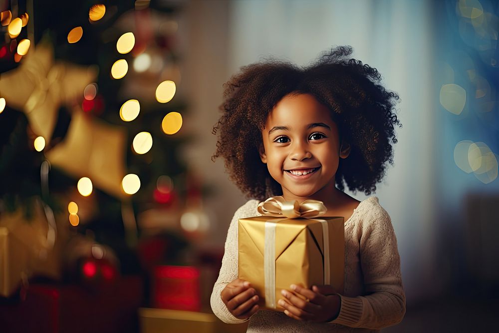 Christmas child happy gift. AI generated Image by rawpixel.