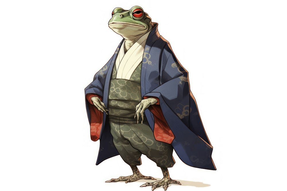 Edo era merchant frog white background amphibian disguise. AI generated Image by rawpixel.