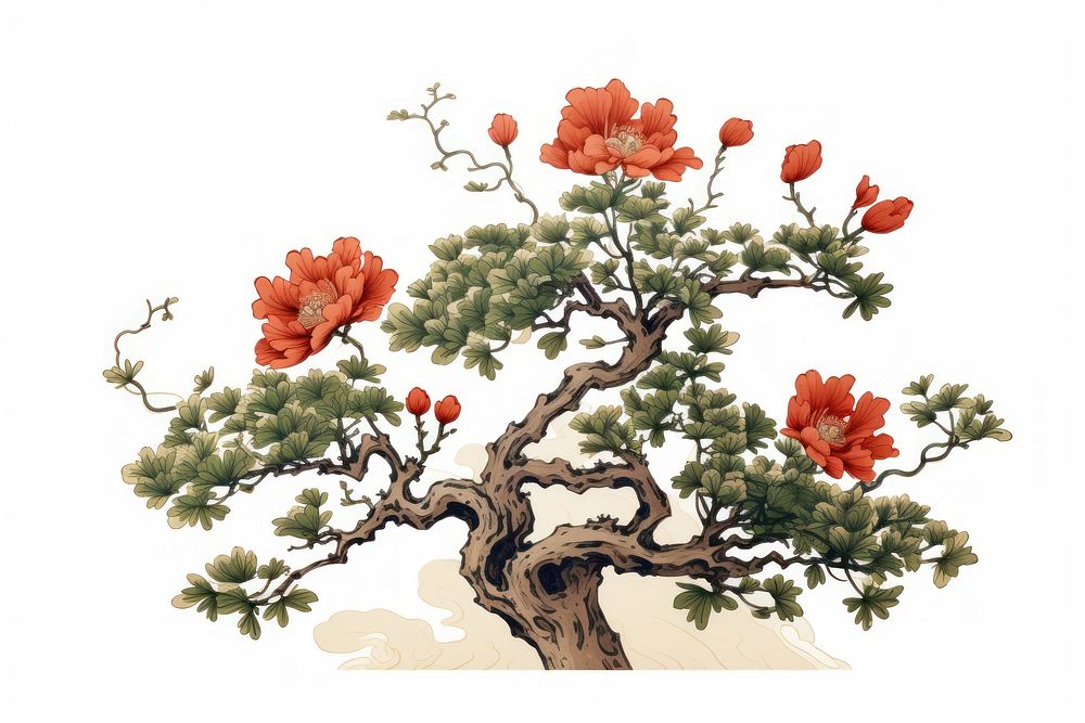 Japanese flowers plant tree art. AI generated Image by rawpixel.