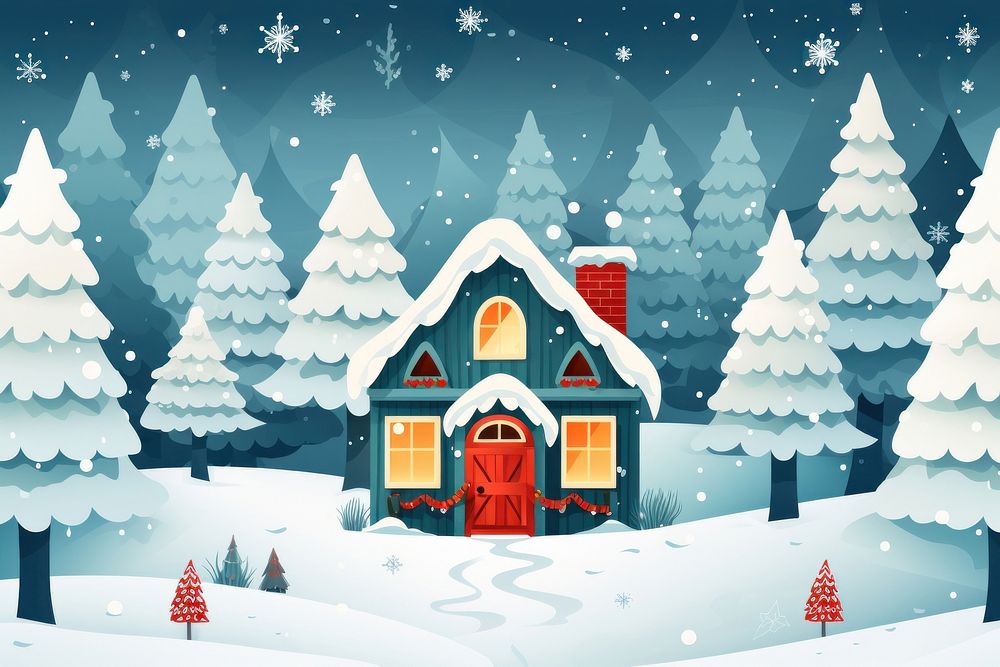 House decorated christmas snow celebration snowing. AI generated Image by rawpixel.