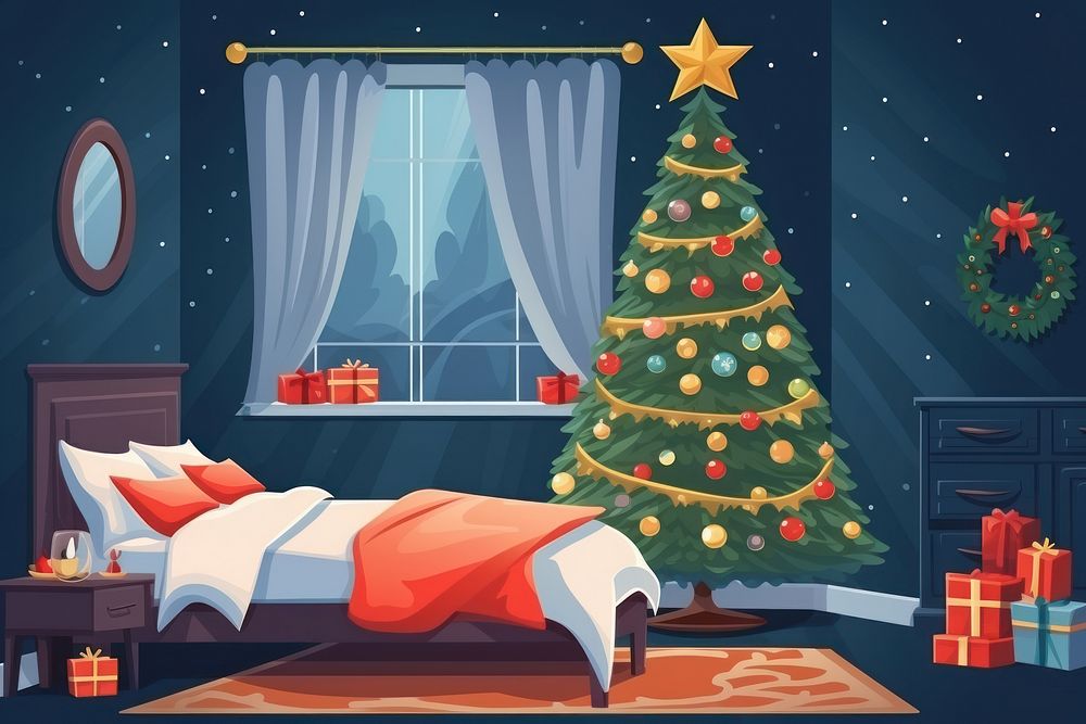 Christmas bedroom tree christmas tree. AI generated Image by rawpixel.