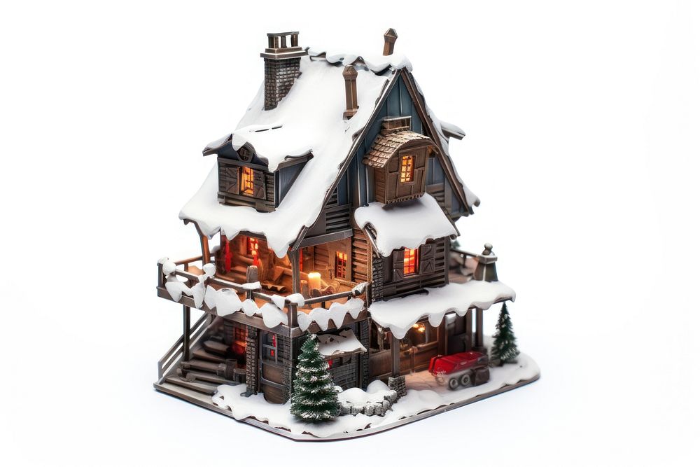 Mini christmas house architecture building white background. AI generated Image by rawpixel.